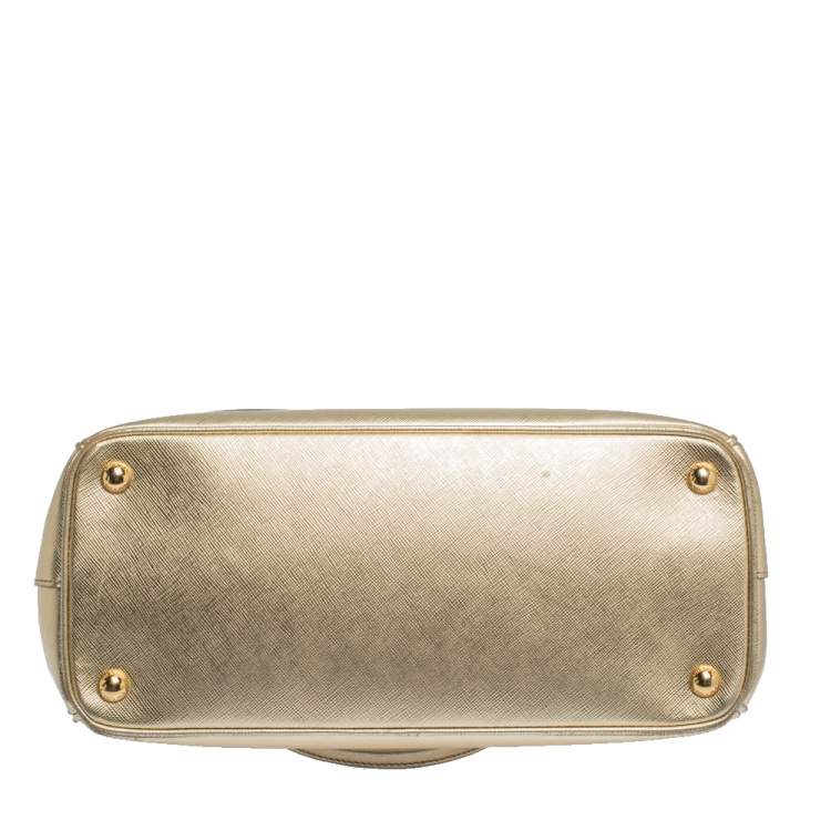 Pre Owned Prada Metallic Gold Saffiano Leather Small Galleria Double Zip Tote