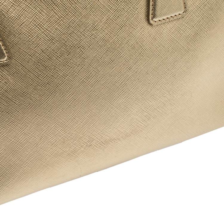 Pre Owned Prada Metallic Gold Saffiano Leather Small Galleria Double Zip Tote