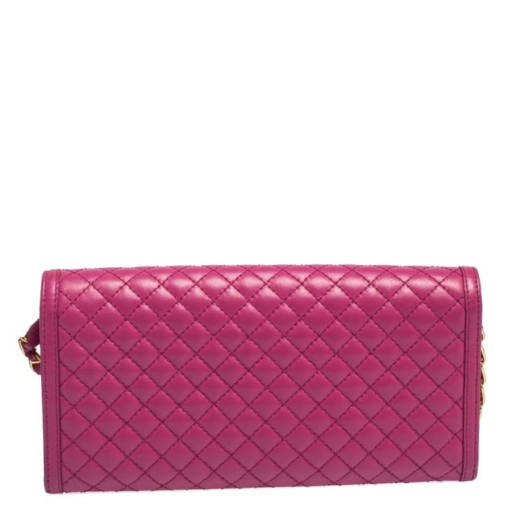 Pre Owned Prada Fuchsia Quilted Leather Wallet on Chain