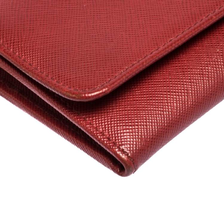 Pre Owned Prada Red Saffiano Lux Leather Wallet on Chain