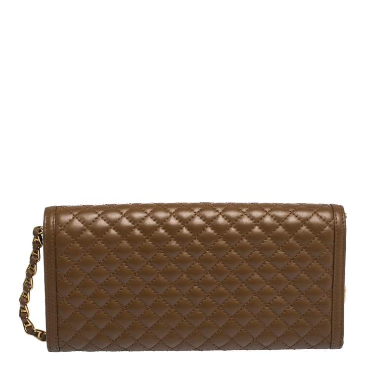 Pre Owned Prada Coffee Brown Quilted Leather Flap Wallet on Chain