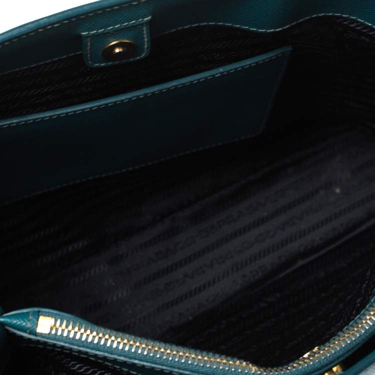Pre Owned Prada Dark Green Saffiano Lux Leather Medium Galleria Tote