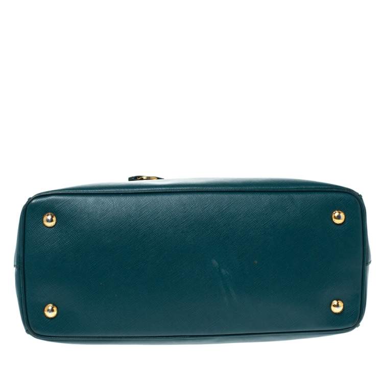 Pre Owned Prada Dark Green Saffiano Lux Leather Medium Galleria Tote