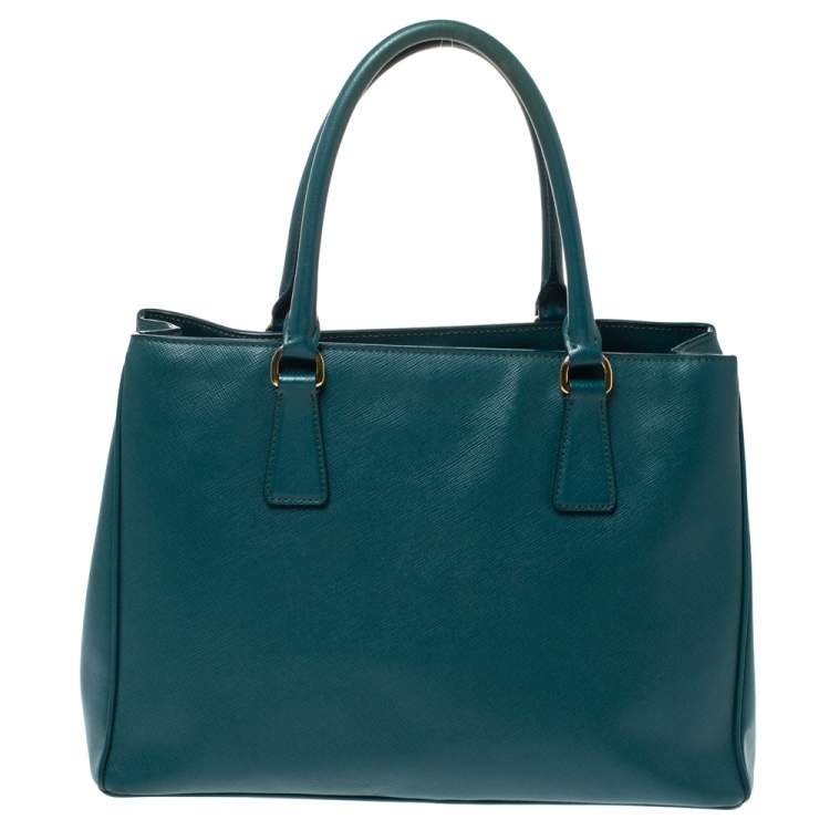 Pre Owned Prada Dark Green Saffiano Lux Leather Medium Galleria Tote