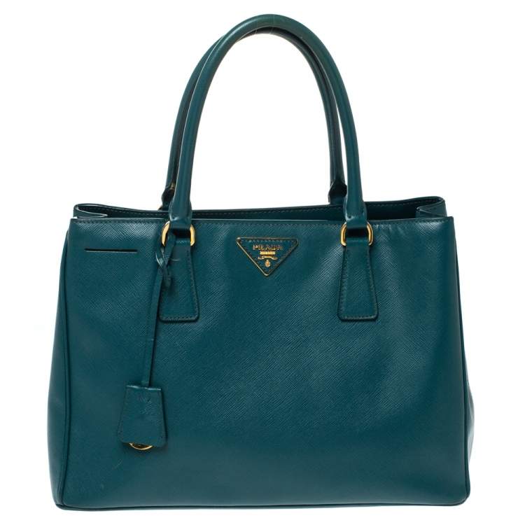 Pre Owned Prada Dark Green Saffiano Lux Leather Medium Galleria Tote