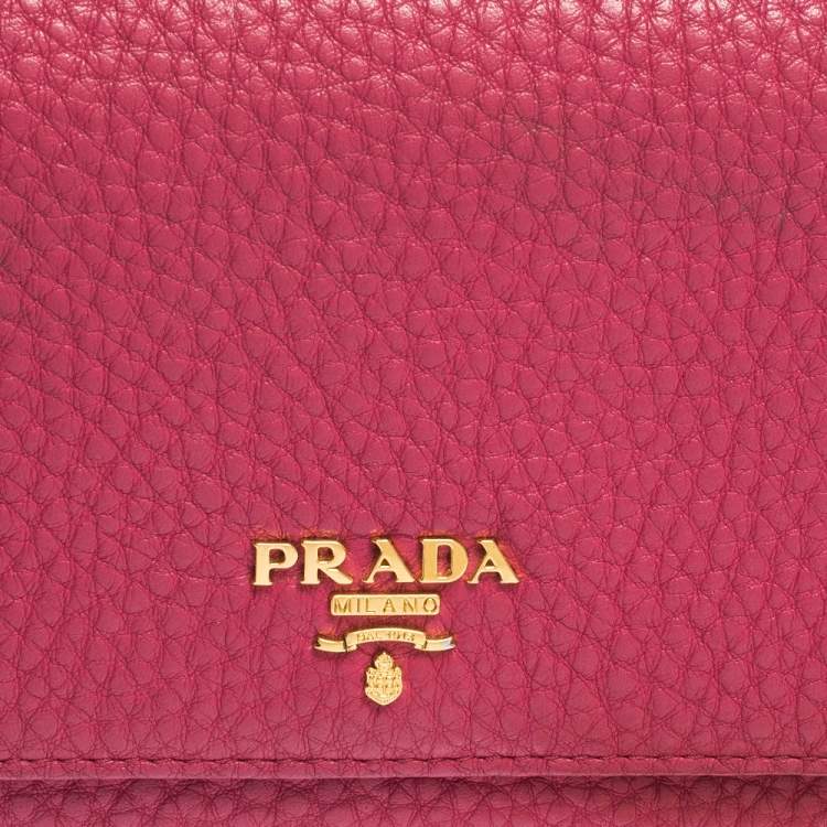 Pre Owned Prada Pink Grained Leather Wallet on Chain