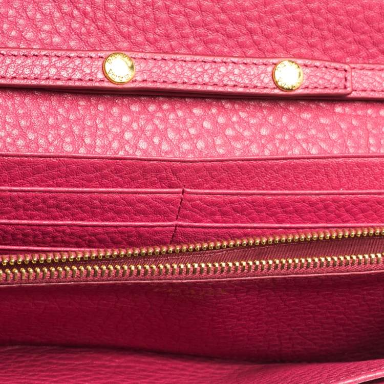 Pre Owned Prada Pink Grained Leather Wallet on Chain