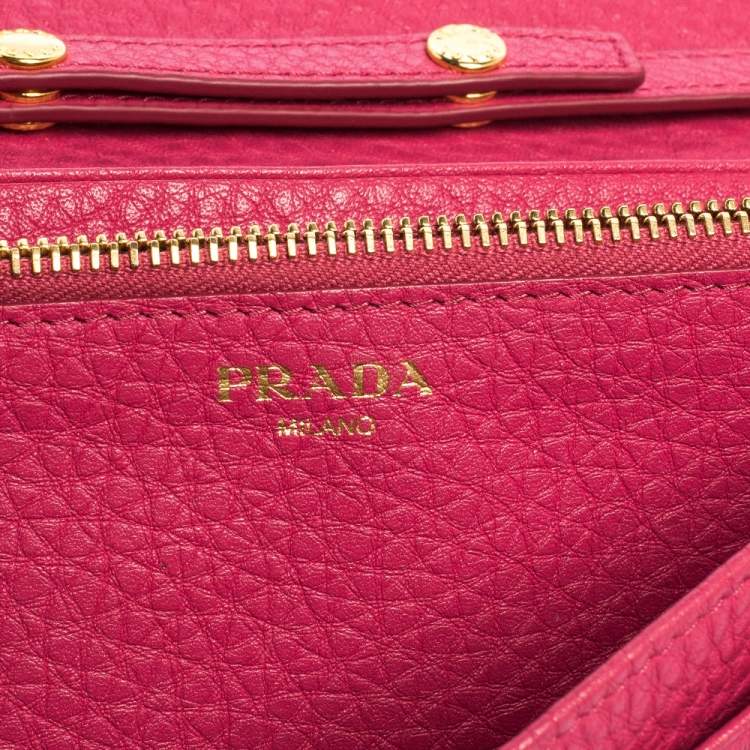 Pre Owned Prada Pink Grained Leather Wallet on Chain