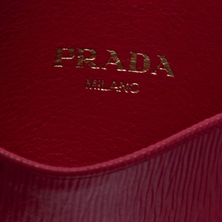 Pre Owned Prada Fuchsia Vitello Move Leather Card Holder
