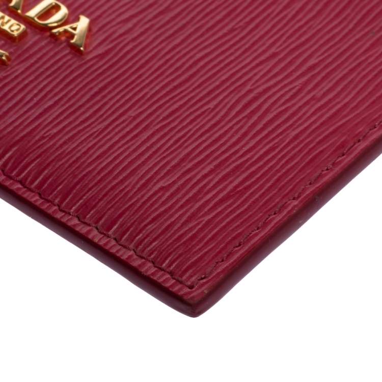 Pre Owned Prada Fuchsia Vitello Move Leather Card Holder