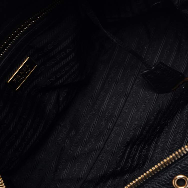 Pre Owned Prada Black Leather Grommet Bauletto Bag