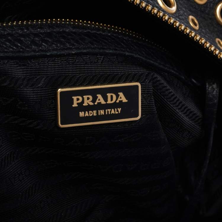 Pre Owned Prada Black Leather Grommet Bauletto Bag