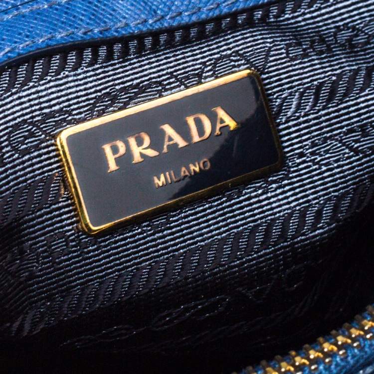 Pre Owned Prada Blue Saffiano Lux Leather Medium Galleria Tote