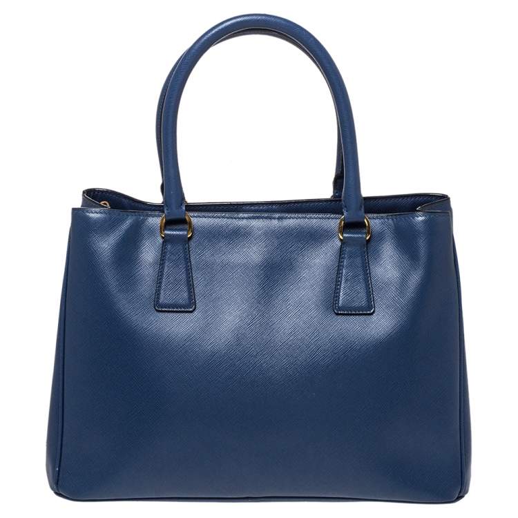 Pre Owned Prada Blue Saffiano Lux Leather Medium Galleria Tote