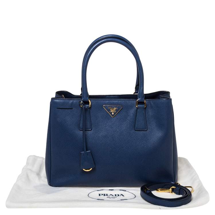 Pre Owned Prada Blue Saffiano Lux Leather Medium Galleria Tote