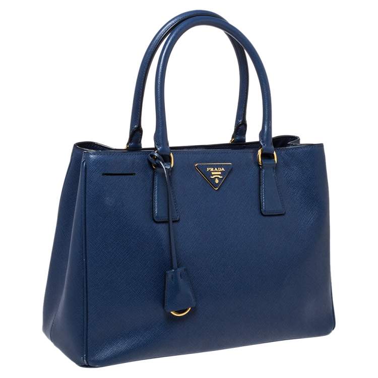 Pre Owned Prada Blue Saffiano Lux Leather Medium Galleria Tote