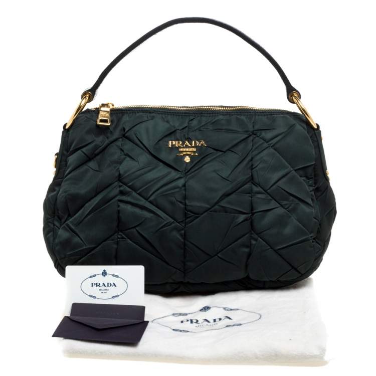 Pre Owned Prada Green Quiltin Nylon and Patent Leather Hobo