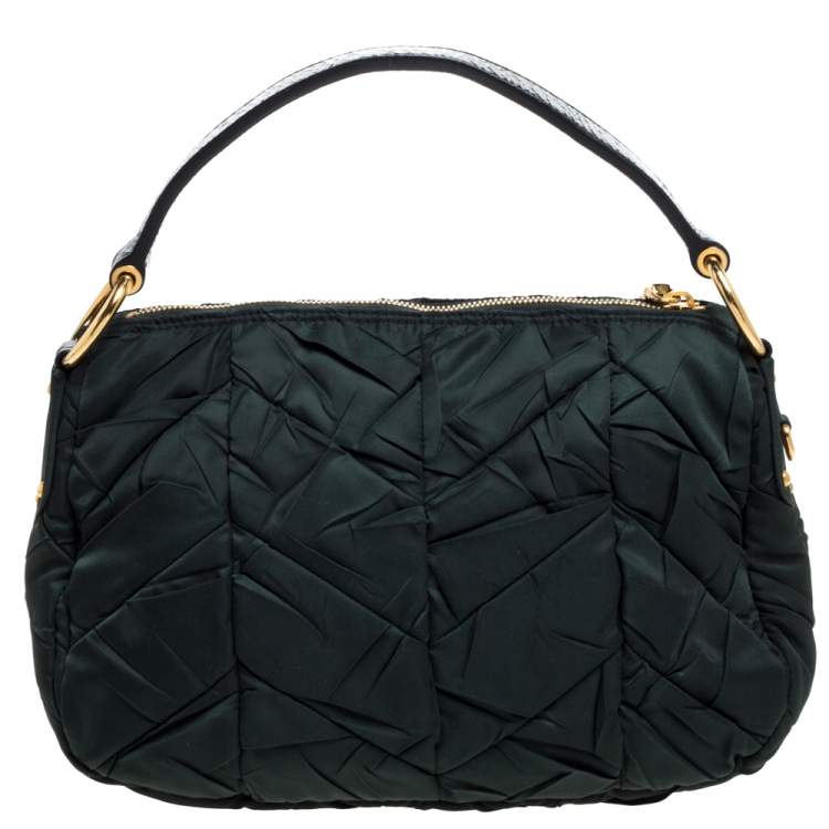 Pre Owned Prada Green Quiltin Nylon and Patent Leather Hobo