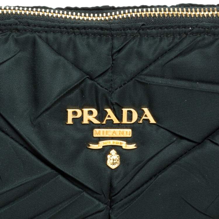 Pre Owned Prada Green Quiltin Nylon and Patent Leather Hobo