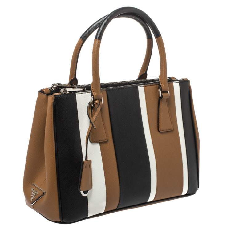 Prada Tri Color Striped Saffiano Leather Small Double Zip Tote Prada ...