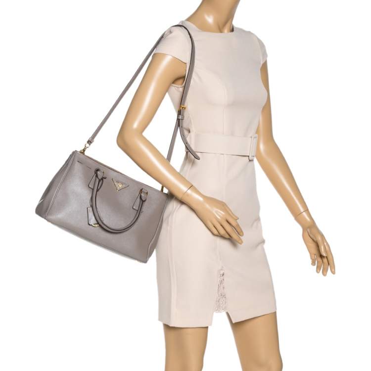 Prada Neutral Taupe Saffiano Leather Double Zip Lux Tote 20PR712