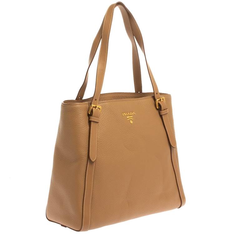 Pre Owned Prada Beige Vitello Phenix Leather Shopper Tote