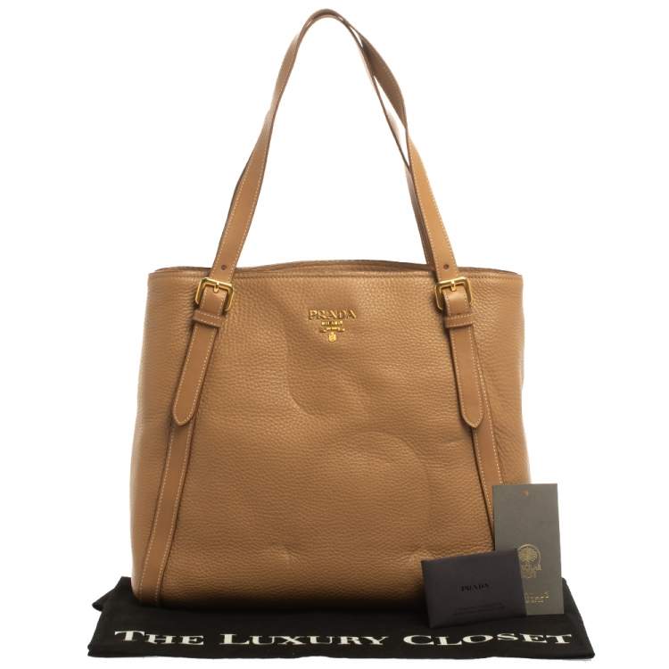 Pre Owned Prada Beige Vitello Phenix Leather Shopper Tote