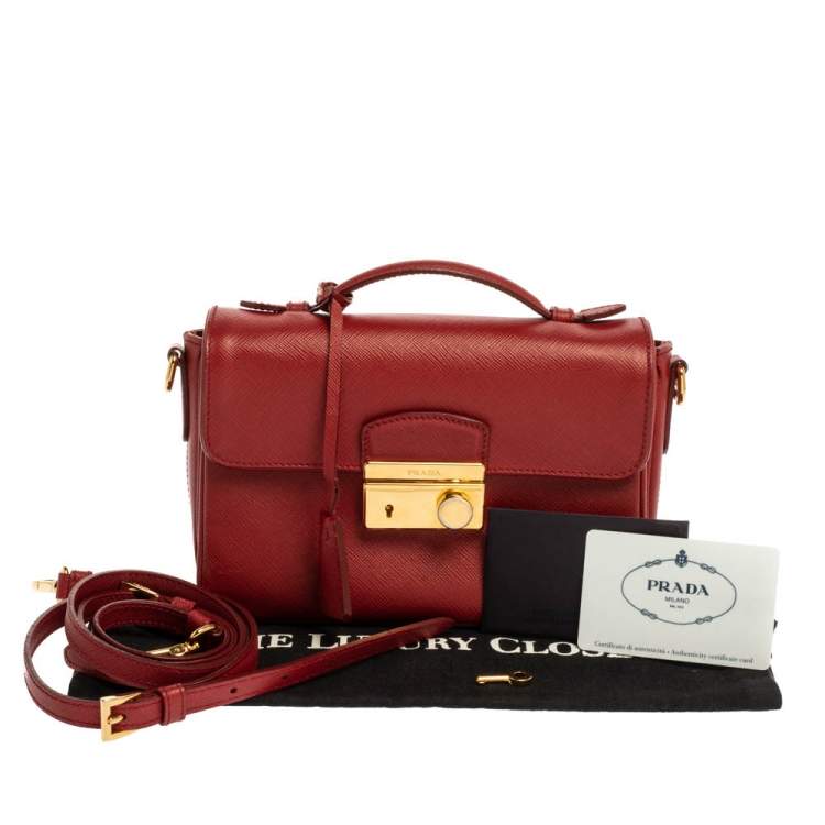 Pre Owned Prada Red Saffiano Leather Mini Sound Top Handle Bag