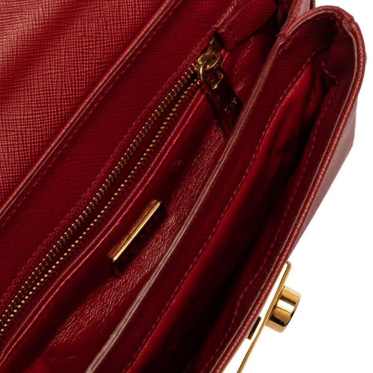 Pre Owned Prada Red Saffiano Leather Mini Sound Top Handle Bag