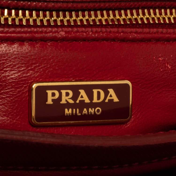 Pre Owned Prada Red Saffiano Leather Mini Sound Top Handle Bag