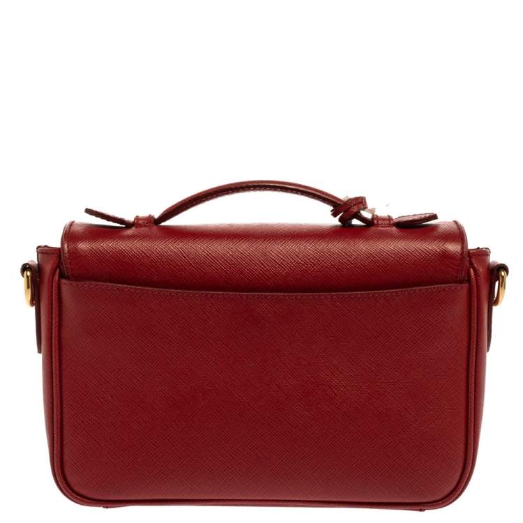 Pre Owned Prada Red Saffiano Leather Mini Sound Top Handle Bag