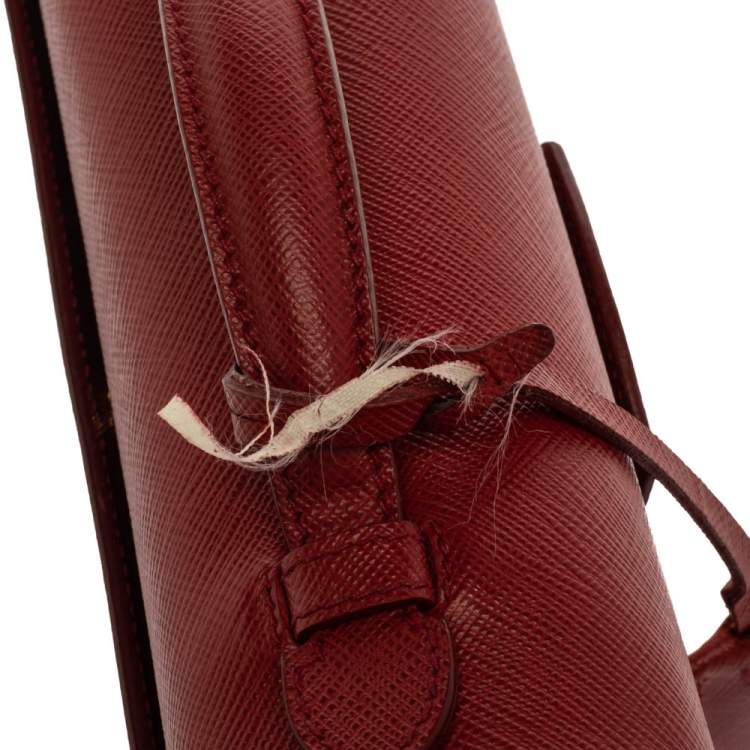 Pre Owned Prada Red Saffiano Leather Mini Sound Top Handle Bag