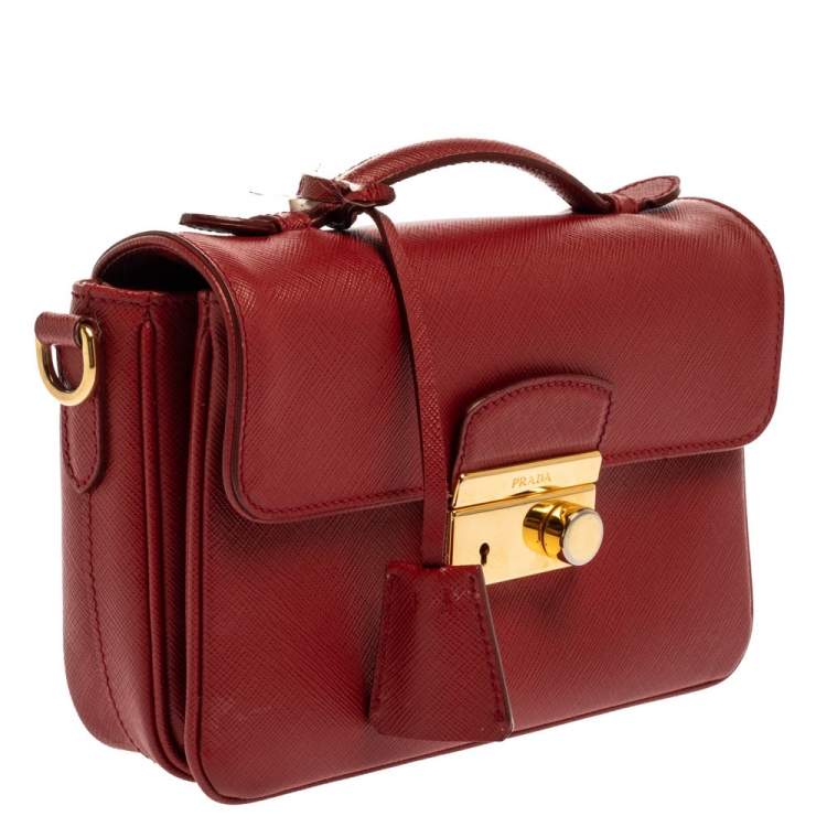 Pre Owned Prada Red Saffiano Leather Mini Sound Top Handle Bag