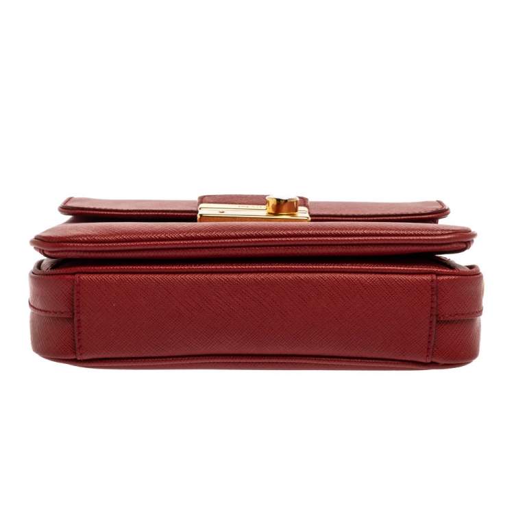 Pre Owned Prada Red Saffiano Leather Mini Sound Top Handle Bag