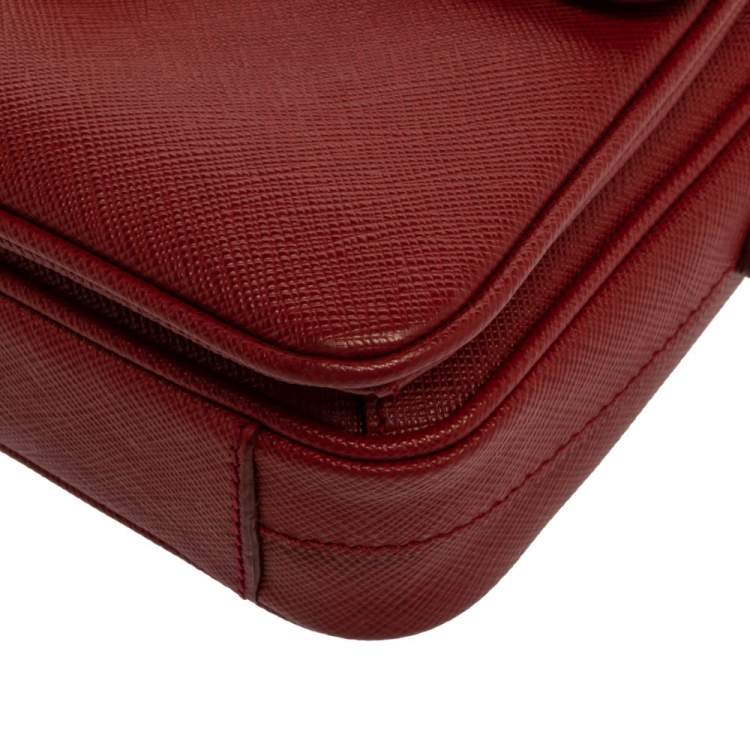 Pre Owned Prada Red Saffiano Leather Mini Sound Top Handle Bag