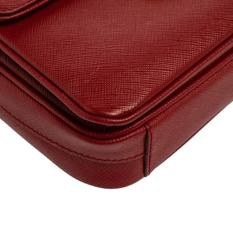 Pre Owned Prada Red Saffiano Leather Mini Sound Top Handle Bag