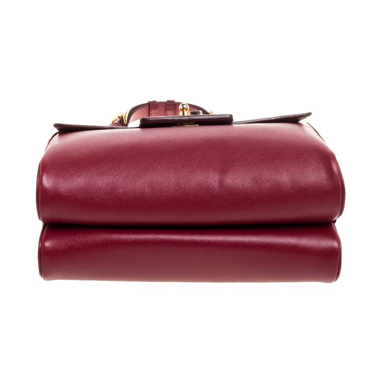 Pre Owned Prada Red Saffiano Lux Leather Spazzolato Gusset Top Handle Bag