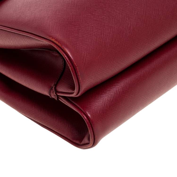 Pre Owned Prada Red Saffiano Lux Leather Spazzolato Gusset Top Handle Bag