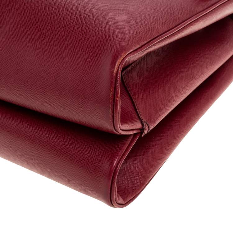 Pre Owned Prada Red Saffiano Lux Leather Spazzolato Gusset Top Handle Bag