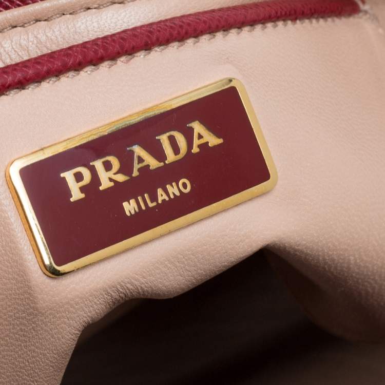 Pre Owned Prada Red Saffiano Lux Leather Spazzolato Gusset Top Handle Bag
