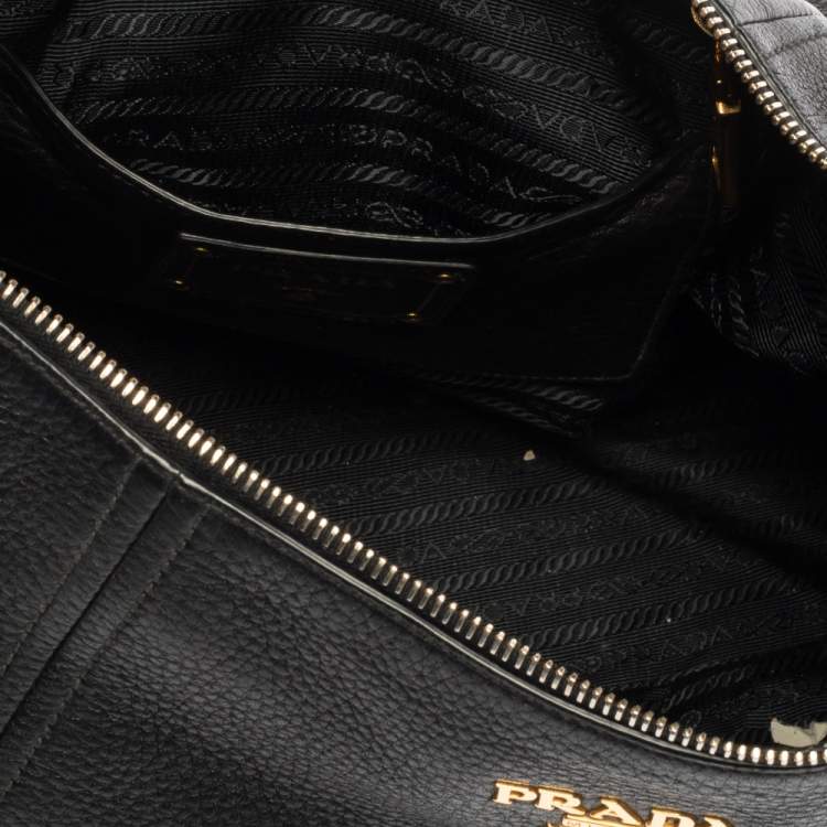 Pre Owned Prada Black Vitello Daino Leather Hobo