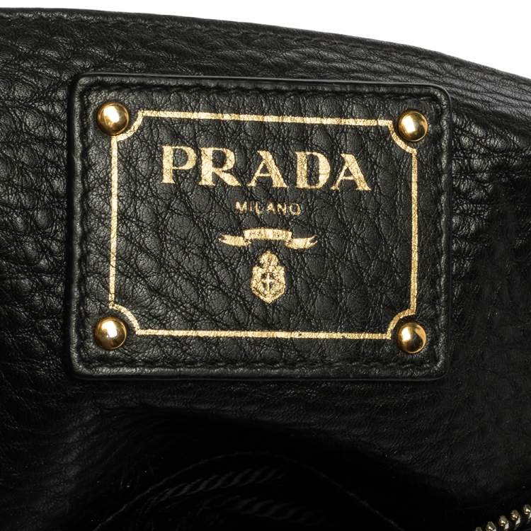 Pre Owned Prada Black Vitello Daino Leather Hobo