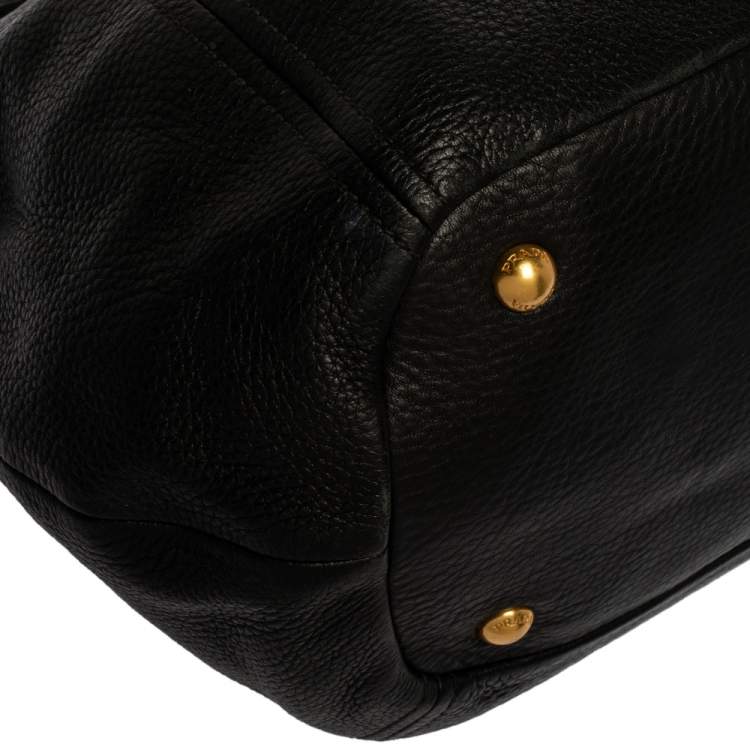 Pre Owned Prada Black Vitello Daino Leather Hobo