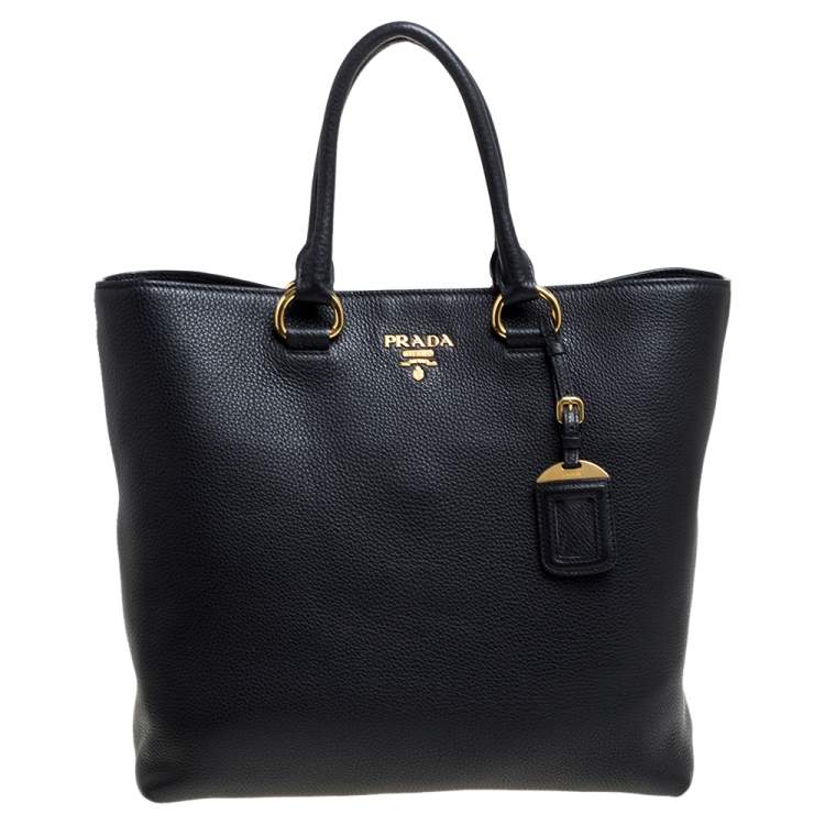 مملوكة مسبقًا Prada Black Vitello Phenix Leather Shopper Tote