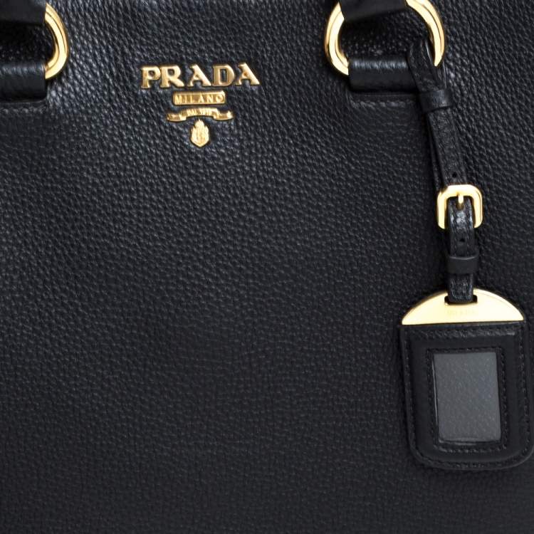 مملوكة مسبقًا Prada Black Vitello Phenix Leather Shopper Tote