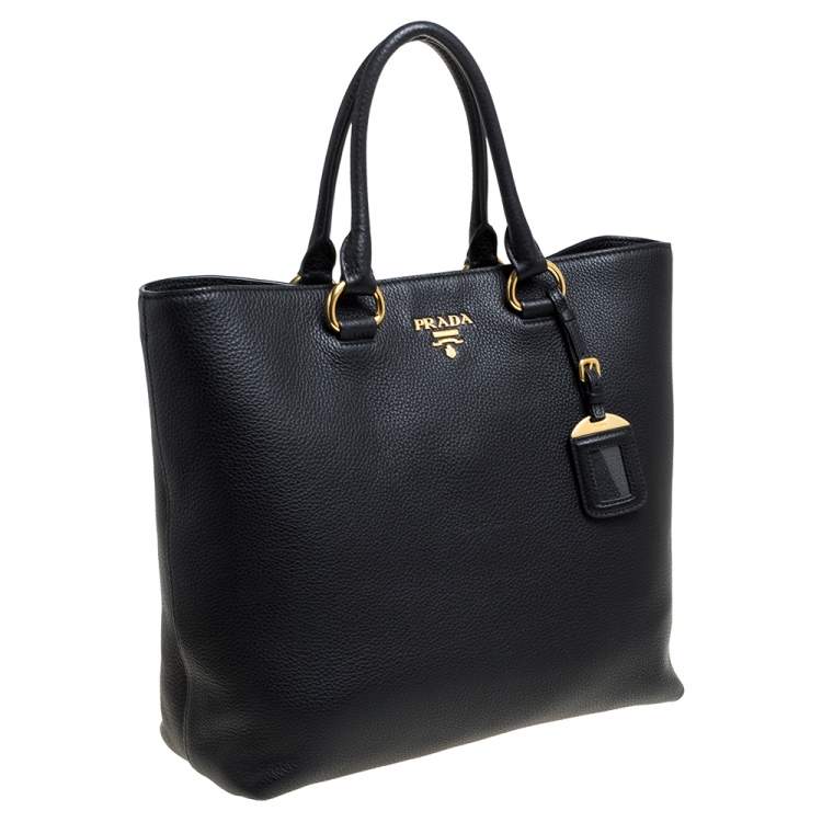 مملوكة مسبقًا Prada Black Vitello Phenix Leather Shopper Tote