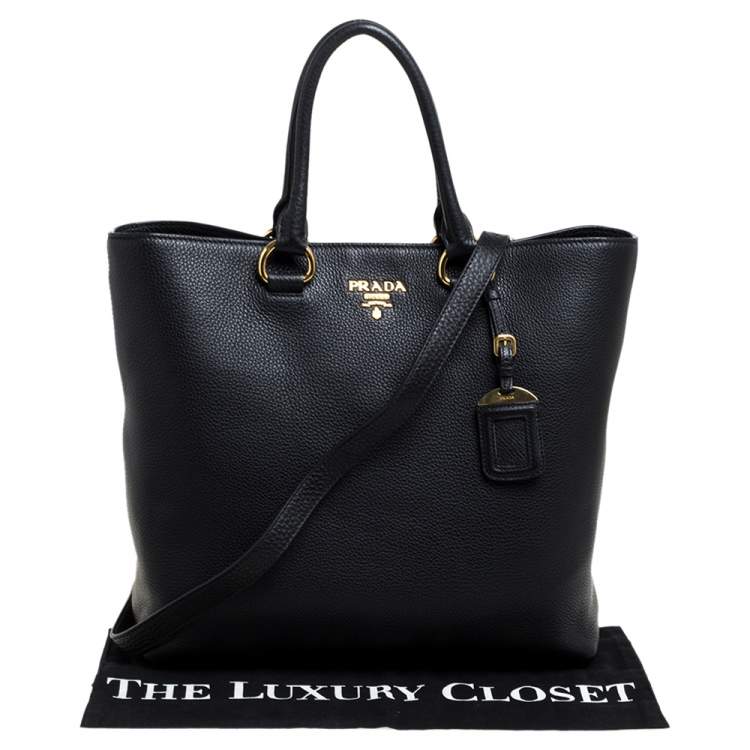 مملوكة مسبقًا Prada Black Vitello Phenix Leather Shopper Tote