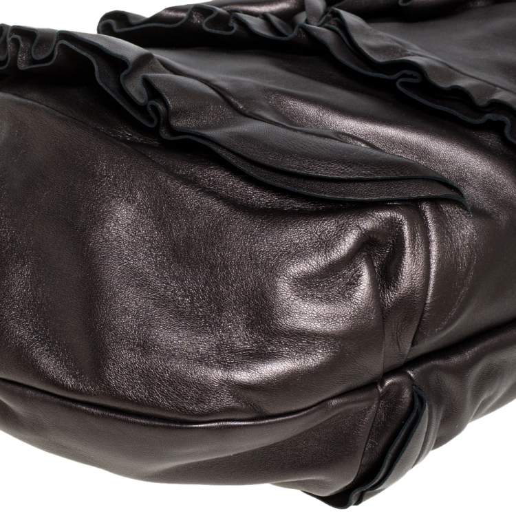 Pre Owned Prada Metallic Brown Leather Ruffle Mordore Hobo
