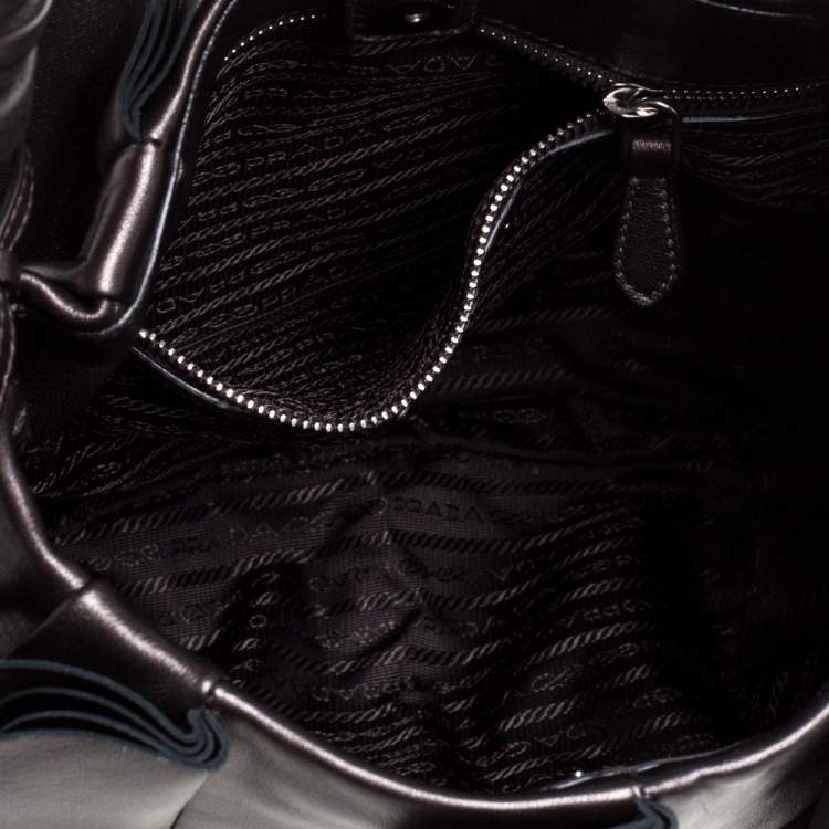 Pre Owned Prada Metallic Brown Leather Ruffle Mordore Hobo