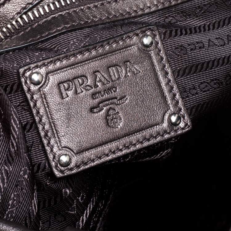 Pre Owned Prada Metallic Brown Leather Ruffle Mordore Hobo